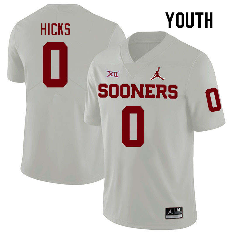 Youth #0 Kalib Hicks Oklahoma Sooners College Football Jerseys Stitched-White - Click Image to Close